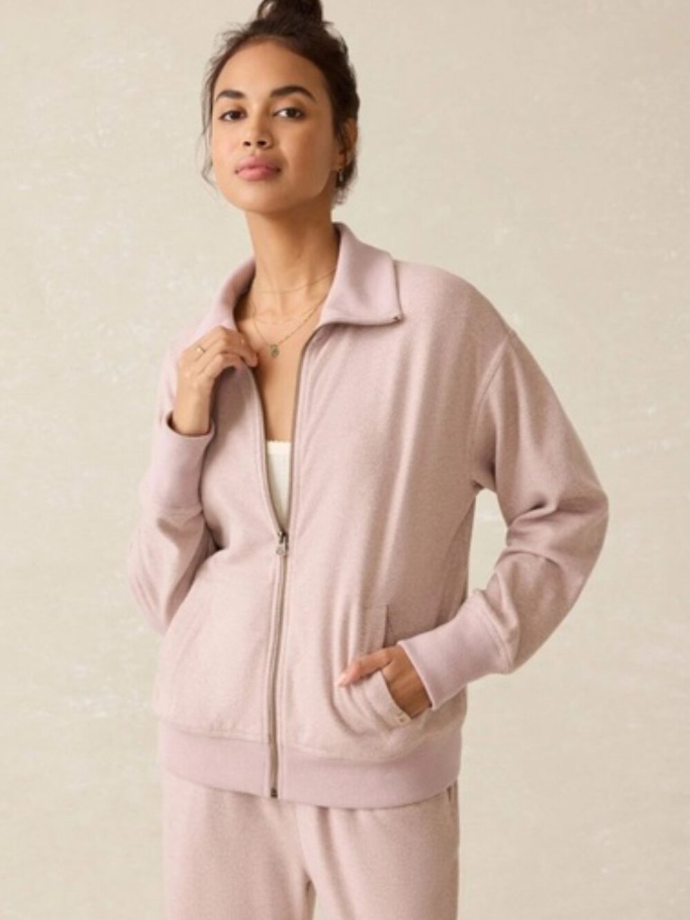 Faherty Legend Lounge Full Zip Jacket Blush Twill Pink Small